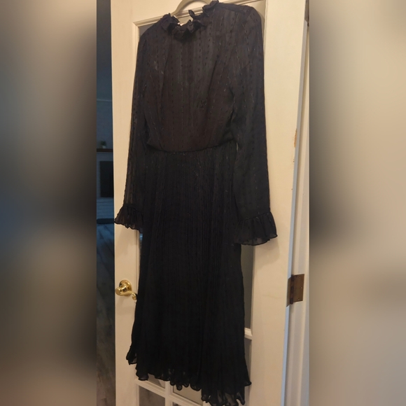 Ieena for Mac Duggal Black Embroidered Long Sleeve Ruffle Dress - Picture 7 of 10